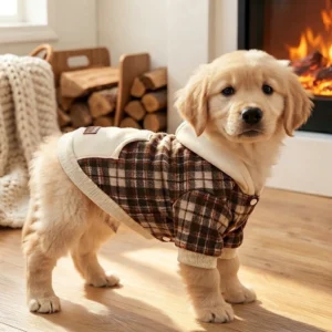 Apricot contrast plaid dog sweatshirt
