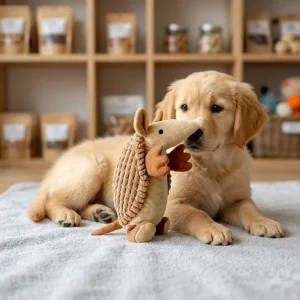 Armadillo squeaky plush dog chew toy