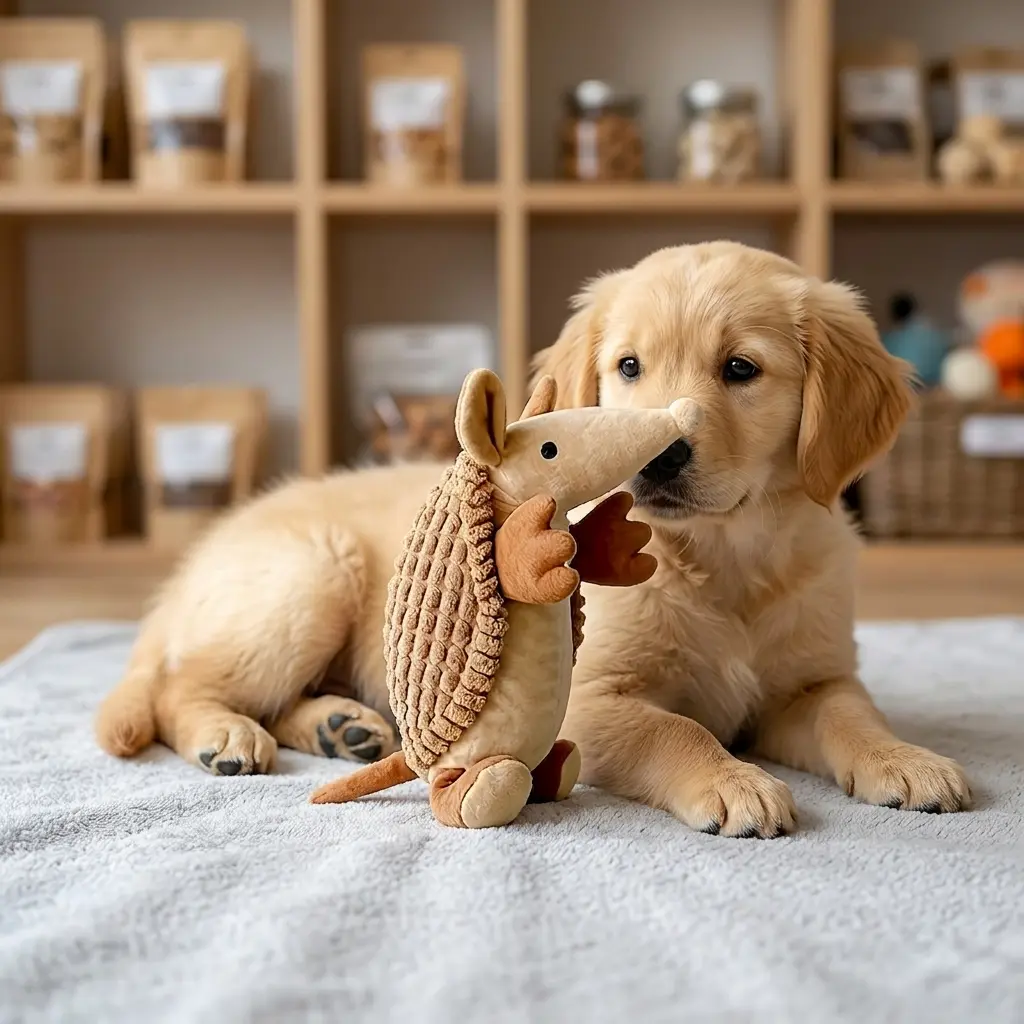 Armadillo squeaky plush dog chew toy