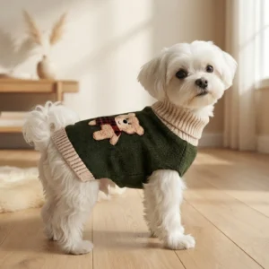 Bear knit turtleneck dog sweater