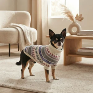 Beige Nordic striped knit dog sweater