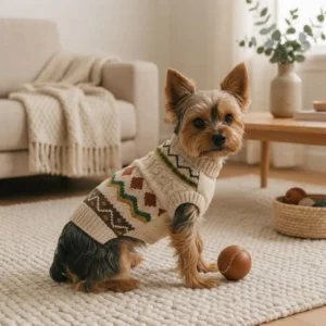 Beige turtleneck knit sweater for dogs