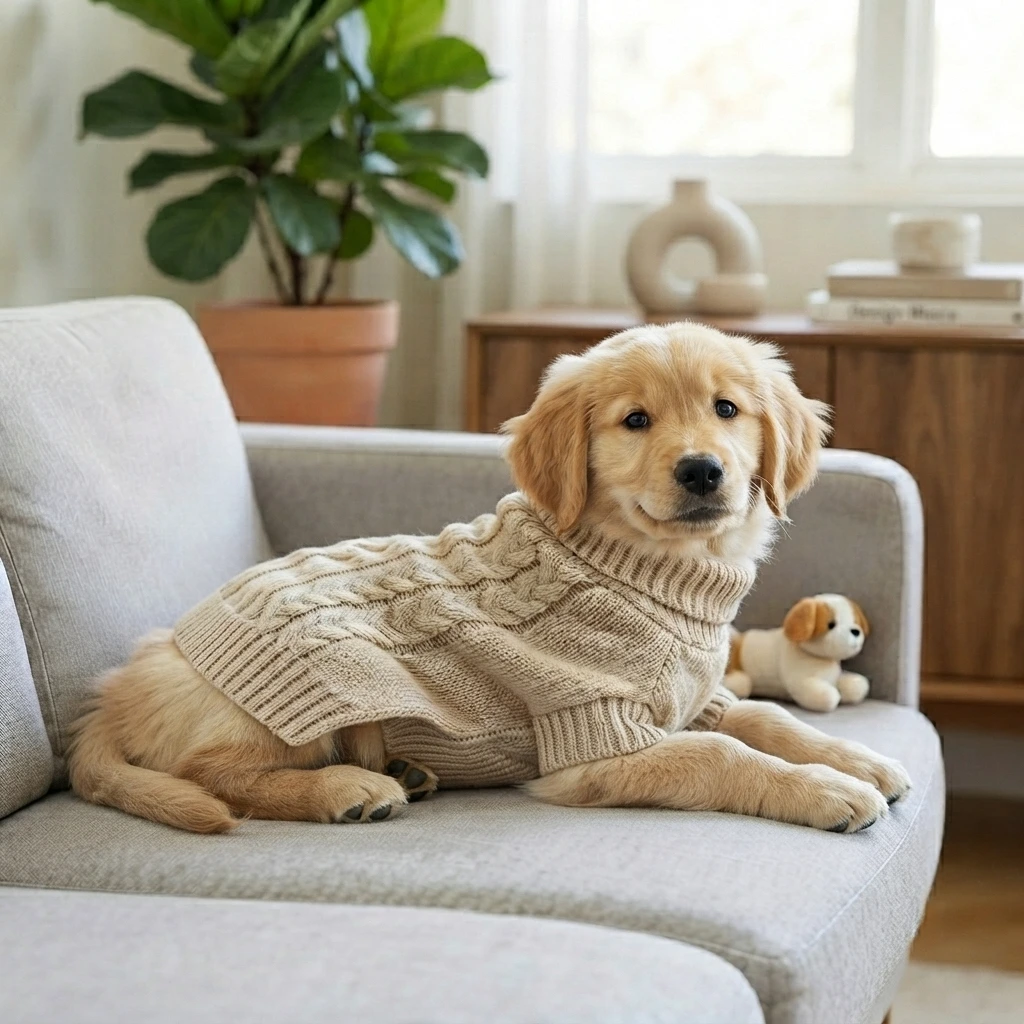 Classic khaki knit dog sweater