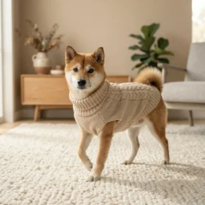 Khaki classic cable knit dog sweater