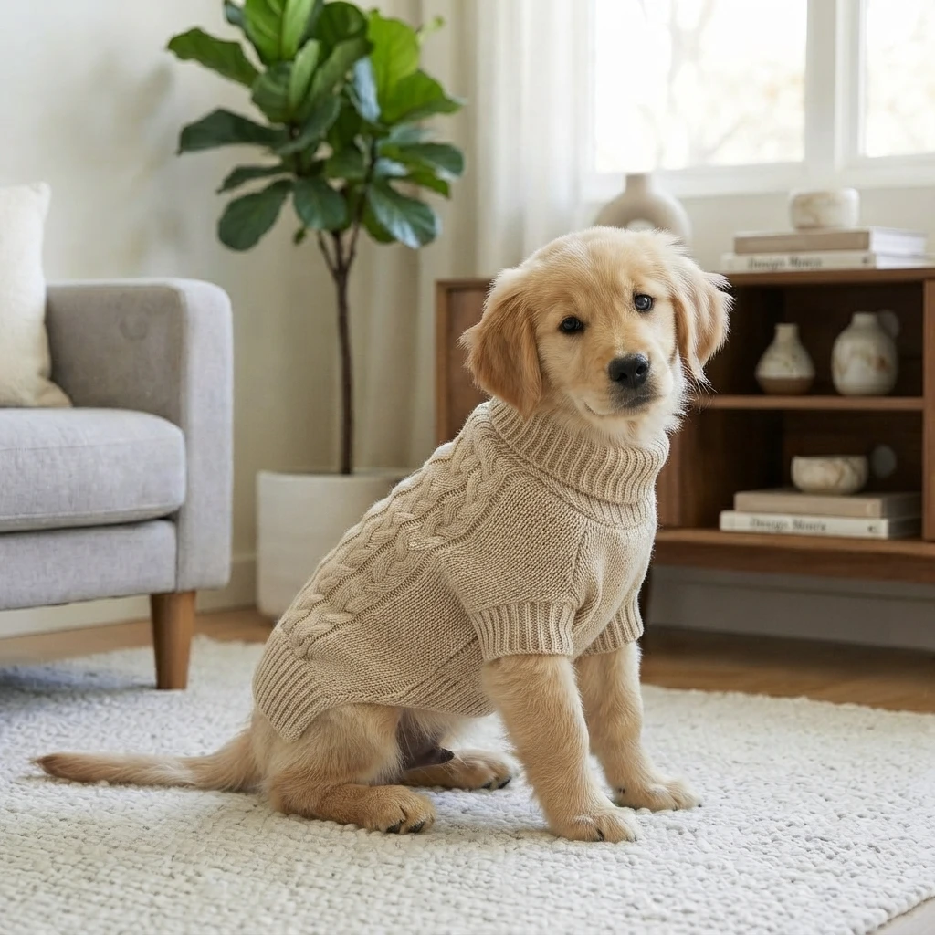 Warm khaki dog sweater for chilly days