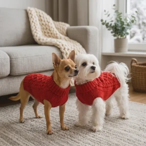 Red classic cable knit dog sweater