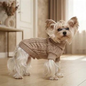 khaki-twisted-knit-dog-hoodie
