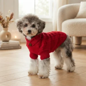 Red cable knit dog sweater