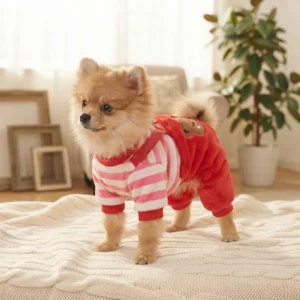 Red fleece overalls for dogs